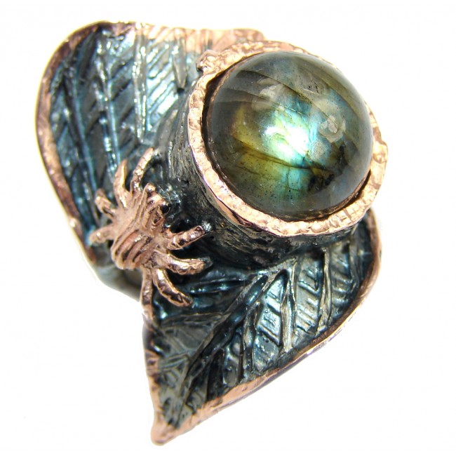Wandering Spider AAA Fire Labradorite Rose Gold plated over Sterling Silver ring size 6
