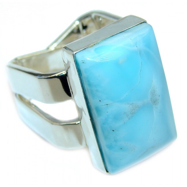 Unique Modern Style Blue Larimar Sterling Silver Cocktail Ring size 7 1/2