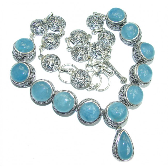 Huge Vintage Style Caribbean Blue Aquamarine Sterling Silver hand made necklace