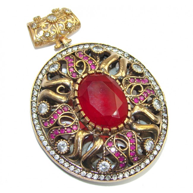 Victorian Style created Ruby & White Topaz copper plated over Sterling Silver Pendant