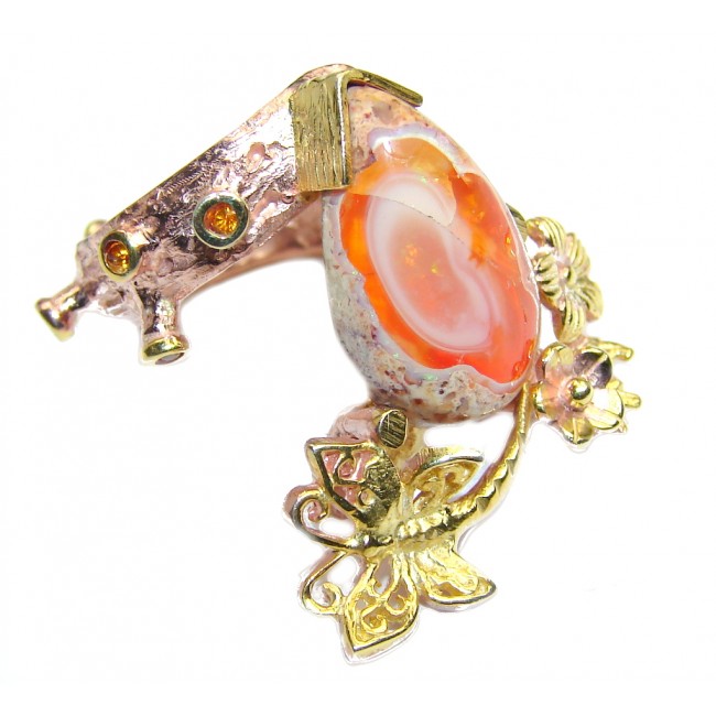 Genuine Mexican Fire Opal Gold over Sterling Silver ring s. 6 1/2