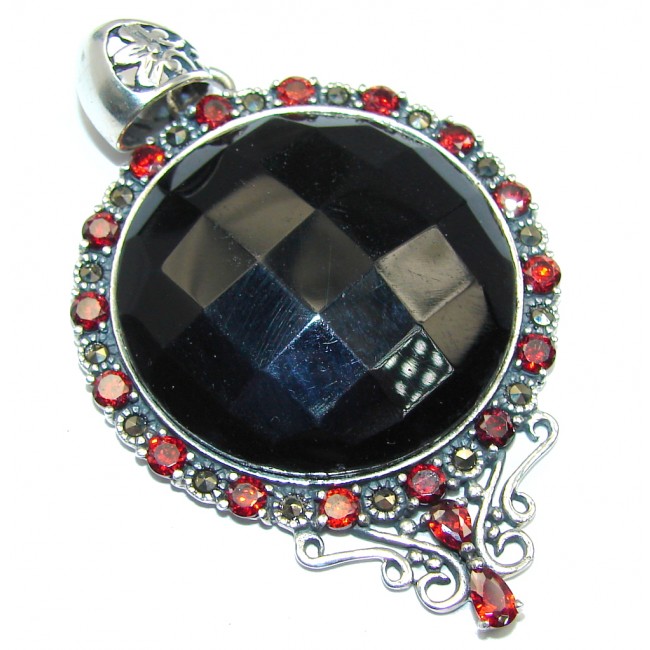 Garnet Black Onyx Sterling Silver Pendant