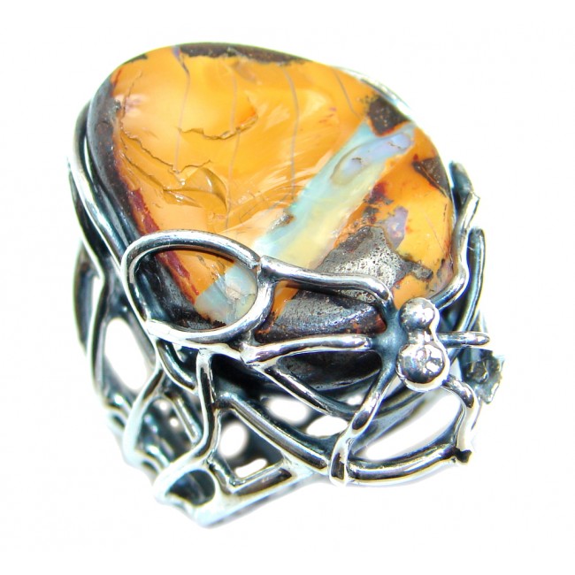 Spider Australian Boulder Opal Sterling Silver Ring size adjustable