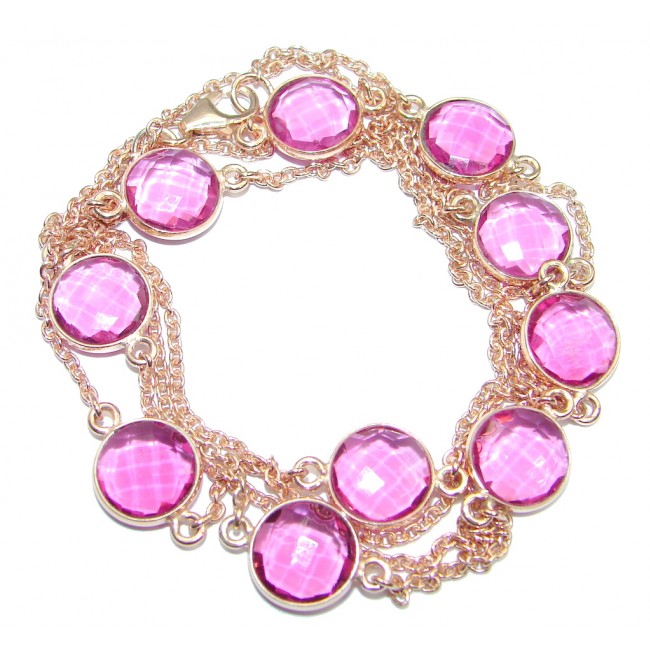 36 inches created Pink Sapphire Rose Gold over Sterling Silver Necklace