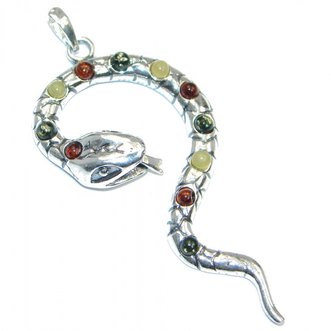 Big Secret Multicolor Snake Baltic Amber Sterling Silver Pendant