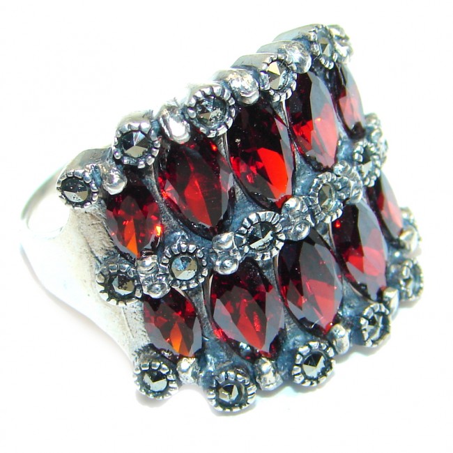 Red Cubic Zirconia Marcasitre Sterling Silver Ring size 8 3/4