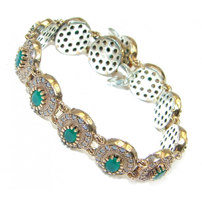 Victorian Style created Emerald & White Topaz Copper over Sterling Silver bracelet