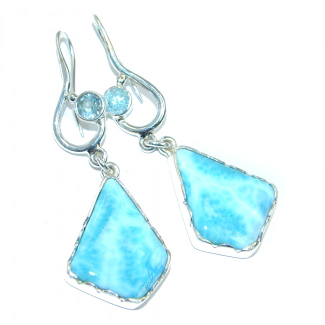 Caribbean Beauty AAA Blue Larimar Sterling Silver handmade earrings
