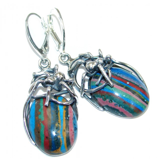 Spinders Rainbow Calsilica Sterling Silver handmade earrings