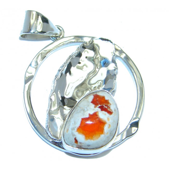Mexican Fire Opal hammered Sterling Silver handmade Pendant