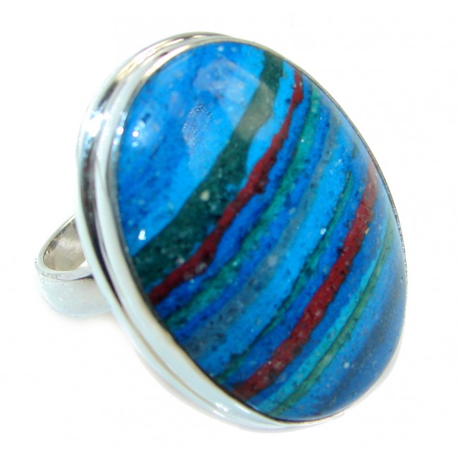 Blue Rainbow Calsilica Sterling Silver ring size adjustable