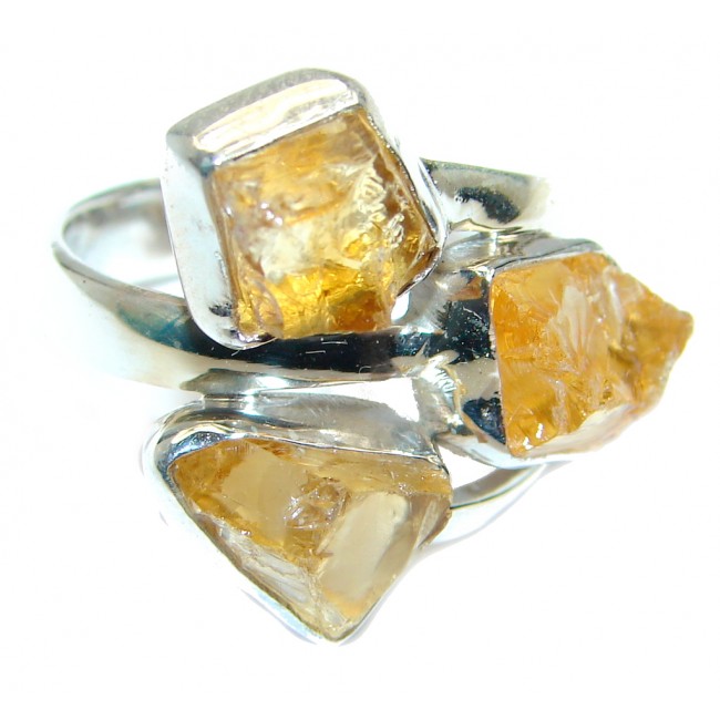 Natural Rough Citrine Sterling Silver Ring s. 7