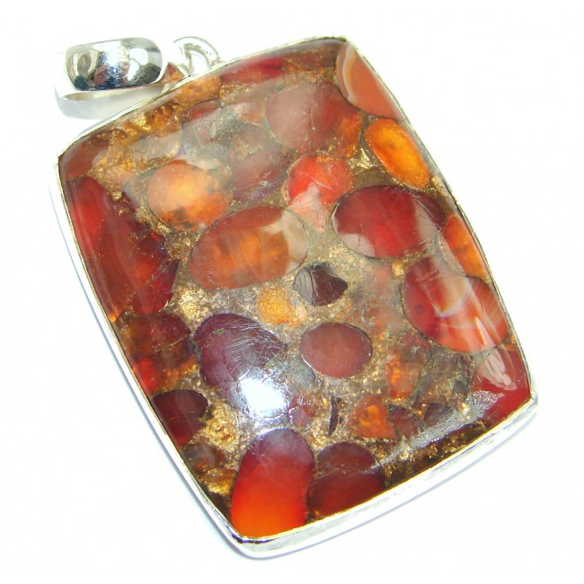 Crushed Carnelian Copper vains Sterling Silver Pendant
