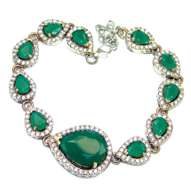 Victorian Style created Emerald & White Topaz Sterling Silver Bracelet / Cuff