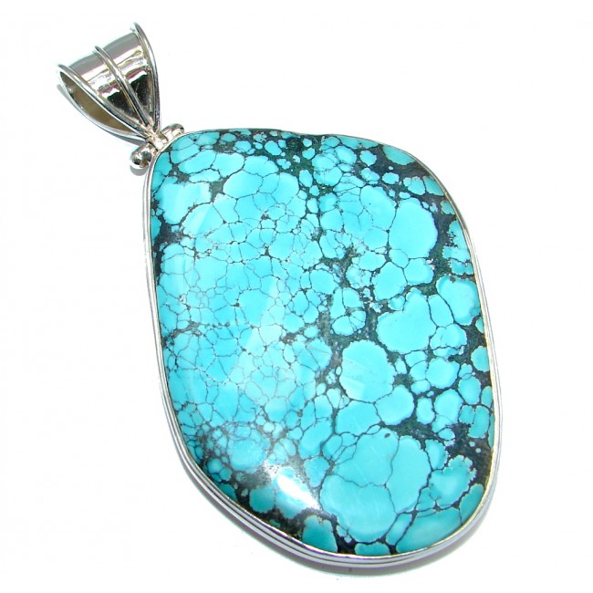 Massive Spider's Web Blue Turquoise Sterling Silver Pendant