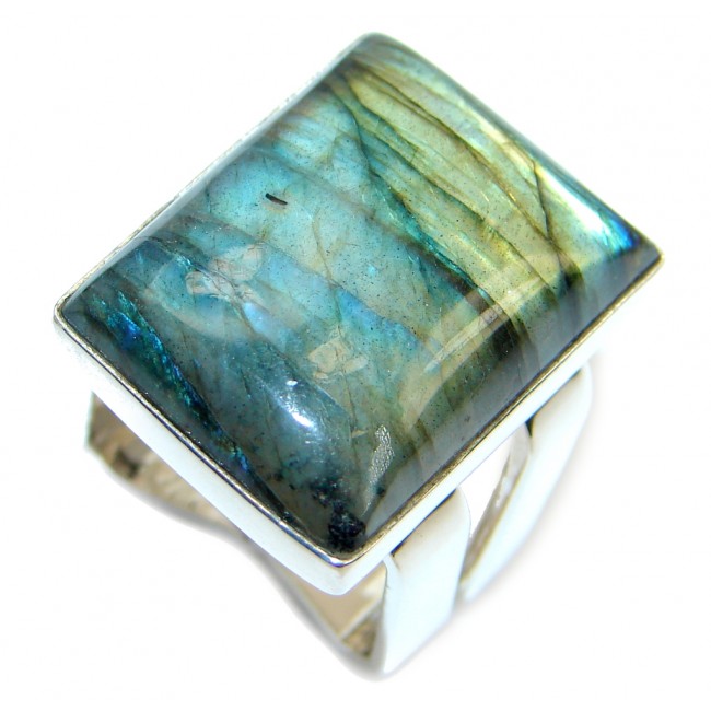 Blue Aura AAA Fire Labradorite Sterling Silver ring size 7
