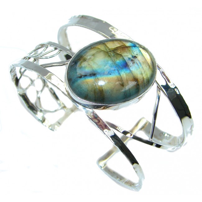 Beautiful Modern Shimmering Labradorite Sterling Silver Bracelet / Cuff