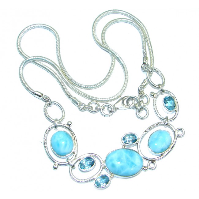 Natural Blue Larimar Swiss Blue Topaz Sterling Silver handmade necklace