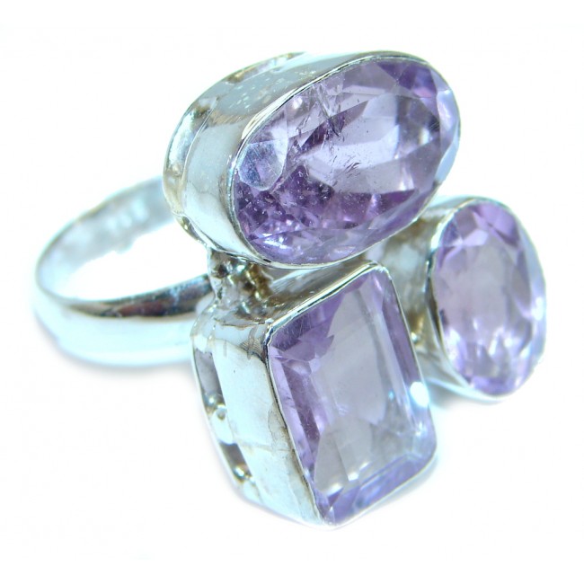 Genuine faceted Amethyst Sterling Silver ring size 10