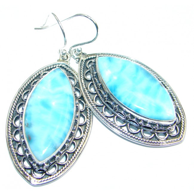 Huge Blue Larimar Oxidized Sterling Silver handmade earrings