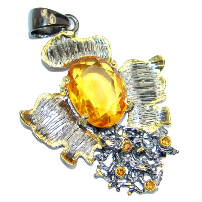 Vintage Style Yellow Quartz Gold Rhodium plated Sterling Silver Pendant