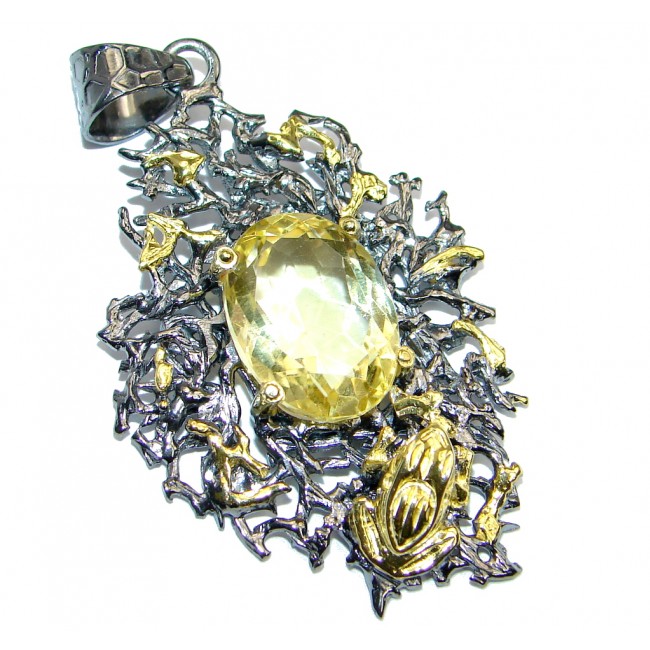 Faceted Citrine Gold Rhodium plated over Sterling Silver Pendant