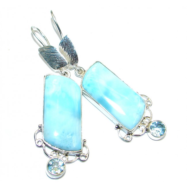 Blue Larimar Blue Topaz Oxidized Sterling Silver handmade earrings
