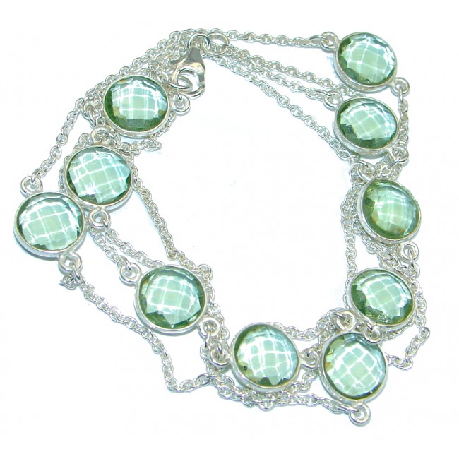 36 inches created Green Amethyst Sterling Silver Necklace
