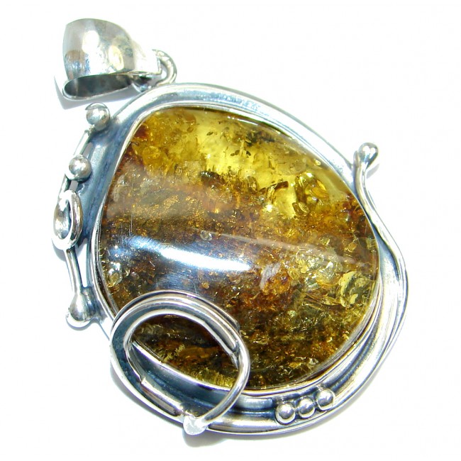 Vintage Design Golden natural Baltic Amber Sterling Silver Pendant