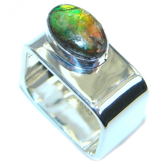 Rainbow Fire AAA Ammolite Sterling Silver ring s. 6