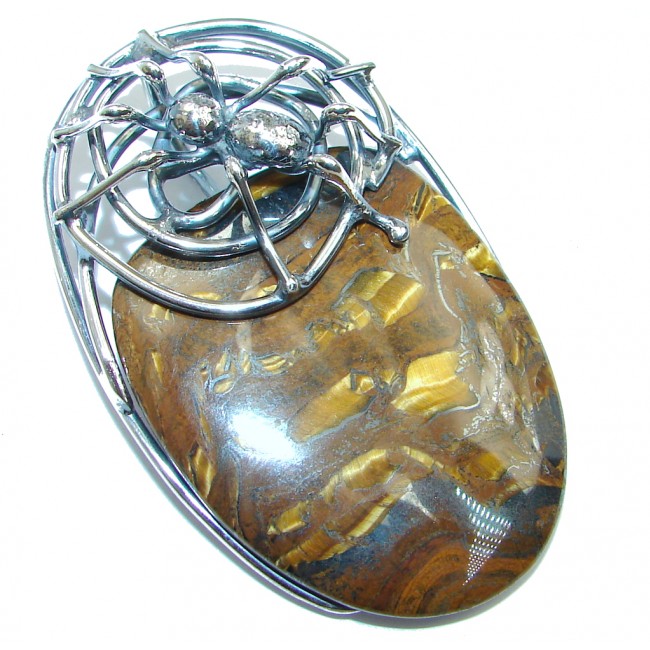 Spiders's Web Golden Tigers Eye Sterling Silver handmade Pendant
