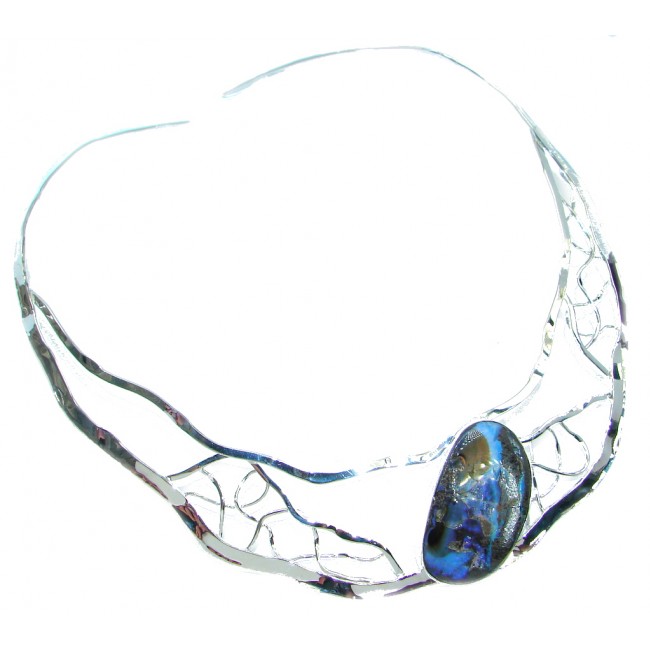 Bohemian Style AAA Boulder Opal Hammered Sterling Silver necklace / Choker