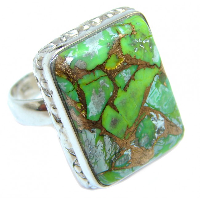 Simple Copper Green Turquoise Sterling Silver Ring s. 8