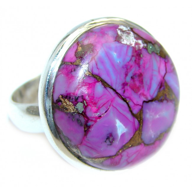 Purple Turquoise with copper vains Sterling Silver Ring size 11