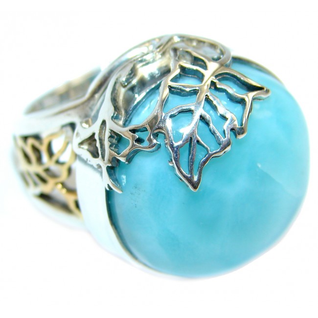 Genuine AAA Larimar Two Tones Sterling Silver handmade Ring size adjustable