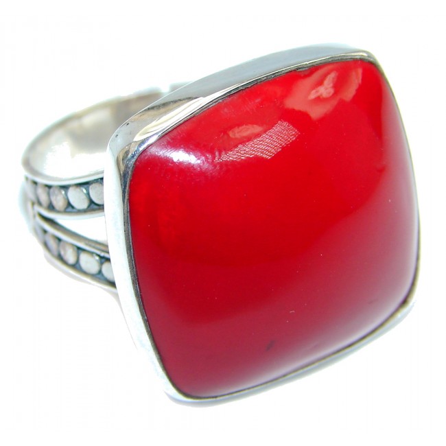 Big Love Power Red Fossilized Coral Sterling Silver ring s. 11