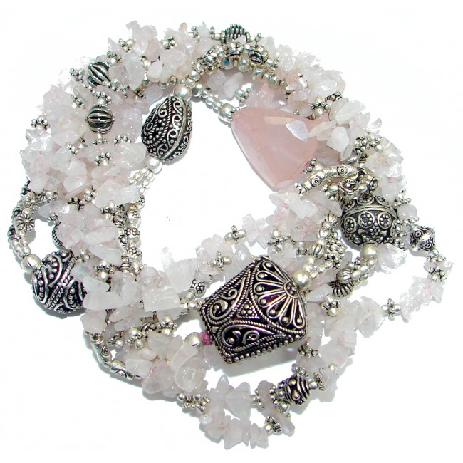 36 inches Rose Quartz Sterling Silver handmade Necklace