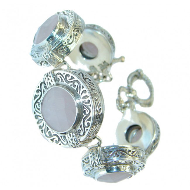 Ray Of Light Faceted Rose Quartz Sterling Silver handmade Bracelet