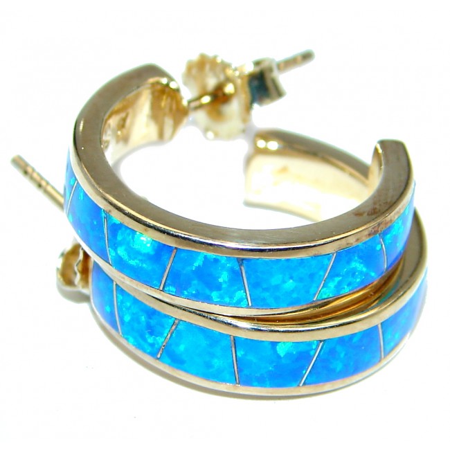 Ocean Blue Doublet Fire Opal Gold Over Sterling Silver handmade earrings