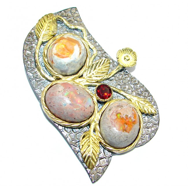 Mexican Fire Opal Oxidized Rose Gold plated Sterling Silver handmade Pendant