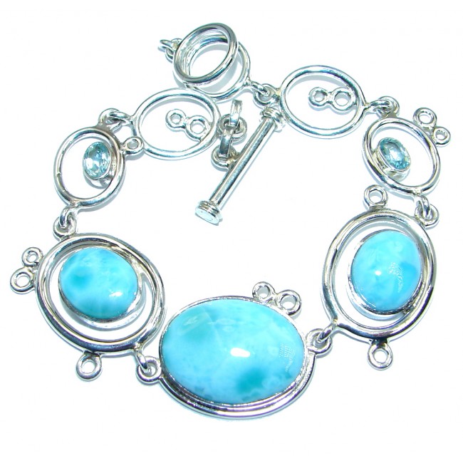 Natural AAA Blue Larimar Swiss Blue Topaz Sterling Silver handmade Bracelet
