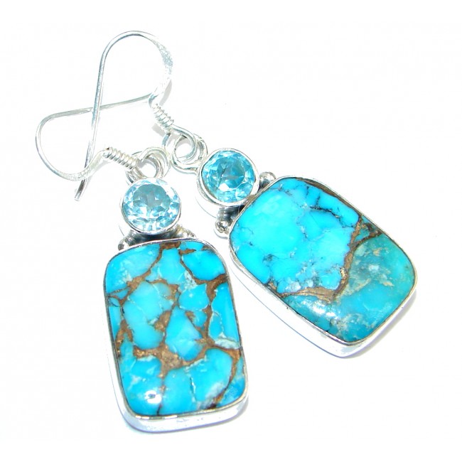 Solid Copper vains in Blue Turquoise Sterling Silver earrings