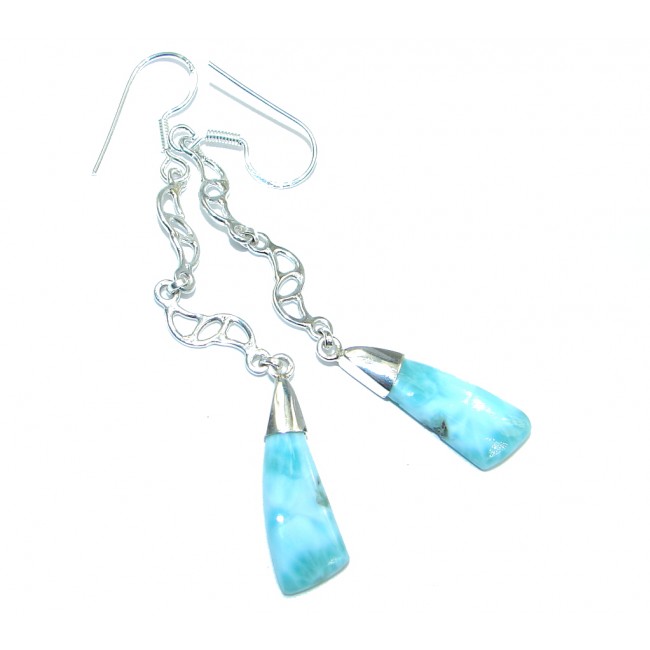 Long Precious Blue Larimar Sterling Silver handmade earrings