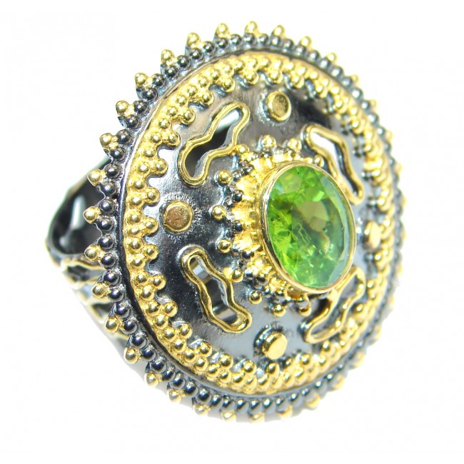 Stylish Genuine Peridot Gold plated over Sterling Silver Ring size adjustable