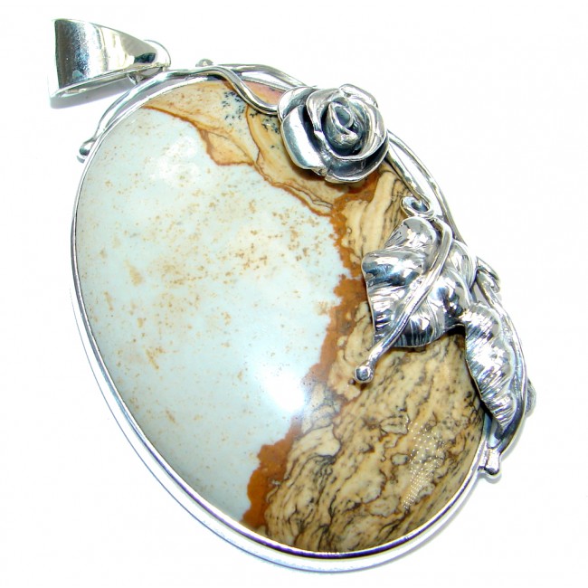 Incredible Floral Design AAA Picture Jasper Sterling Silver handmade Pendant