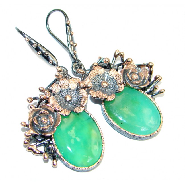 Moss Prehnite Rose Gold Rhodium plated over Sterling Silver handmade earrings