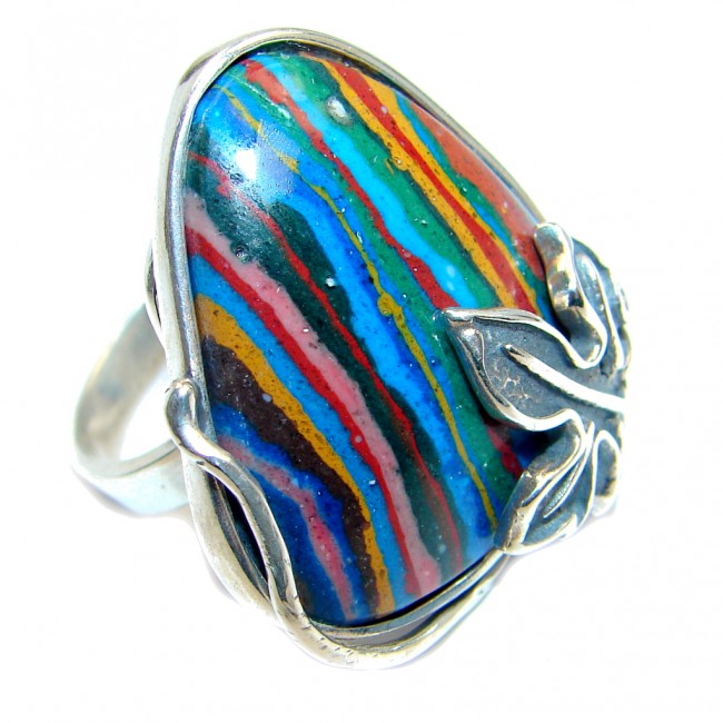 Rainbow Calsilica Sterling Silver handcrafted ring size adjustable