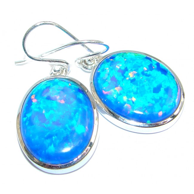 Ocean Blue created Japanese Fire Opal handcrafted Sterling Silver earrings