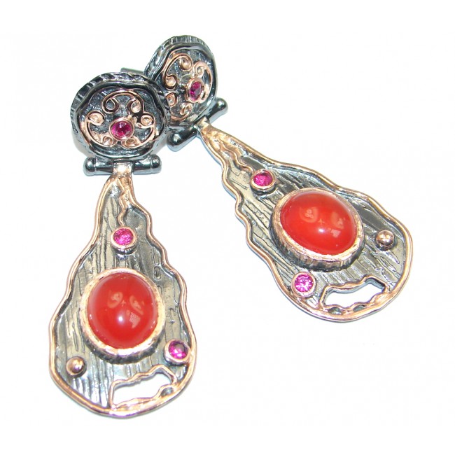 Natural Carnelian Garnet Gold Rhodium plated over Sterling Silver studs Earrings