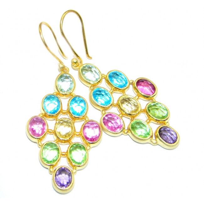 Paradise Multicolor simulated Gemstones Gold Plated over Sterling Silver earrings